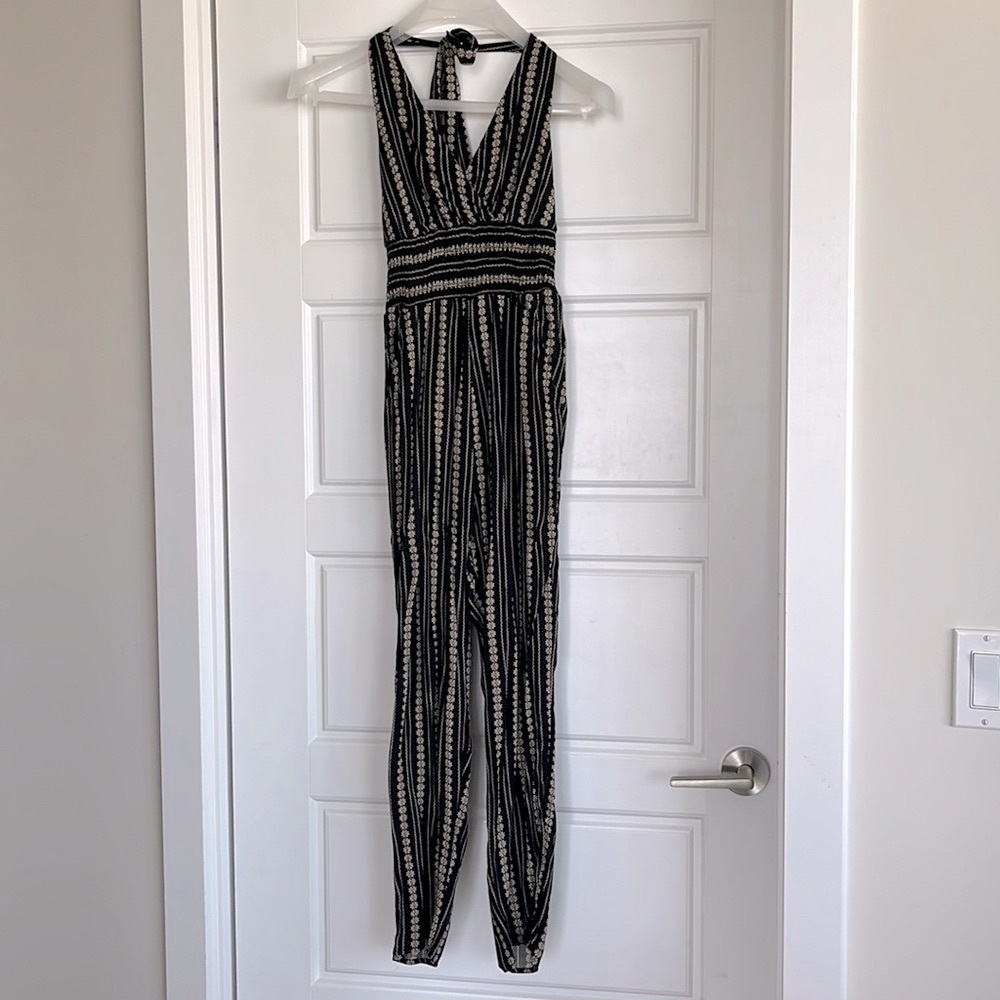 American Eagle Floral halter jumpsuit with pockets